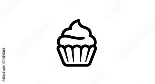 Simple line drawing of a cupcake with frosting, isolated on a white background.
