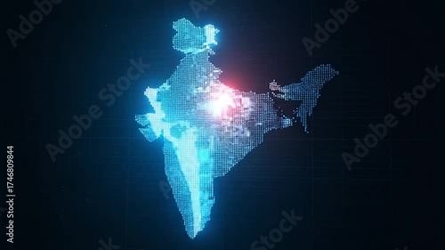 Abstract glowing map of india on dark background