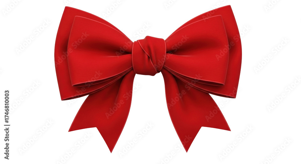 Fototapeta premium Isolated festive red bow for present or decoration, birthday or holiday gift packaging
