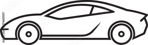 Sleek Black and White Line Art Icon of a Modern Sports Car