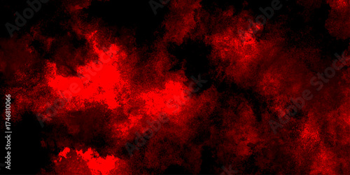 Abstract grunge red and black powder explosion cloud on black background. dark red smoke Like cloud wave effect on black. dark fire flame grunge texture background. toned fiery red sky.