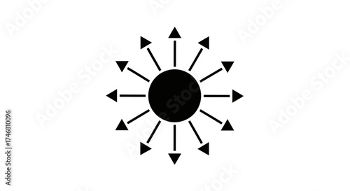 A black circle radiates outwards with numerous arrow-shaped lines, symbolizing expansion.