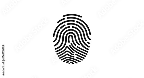 Black fingerprint graphic on a white background, showing the unique pattern of ridges and whorls.