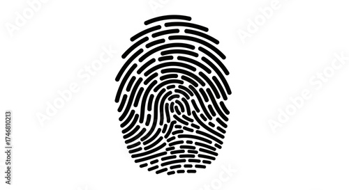 Black fingerprint graphic isolated on a white background, showing the unique pattern of ridges and whorls.