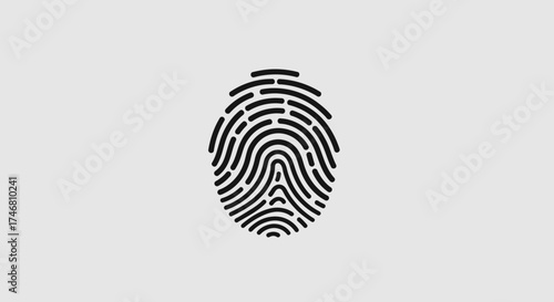 Stylized fingerprint illustration on a light gray background, showing unique ridge pattern.