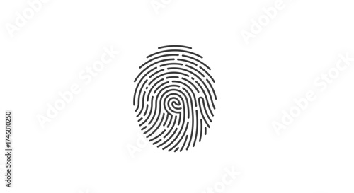 A fingerprint graphic in black lines, isolated on a white background, showing the unique pattern of ridges and whorls.