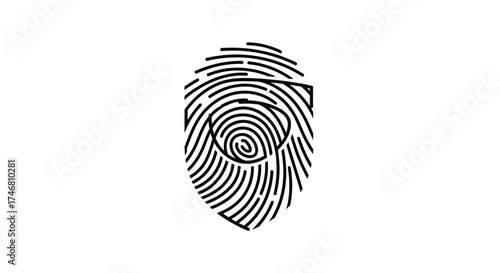 A fingerprint with an eye inside, stylized in black lines on a white background.