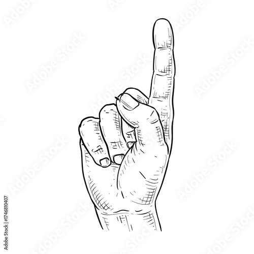 finger gesture pointing upwards vector line art hand drawn illustration