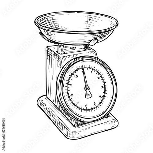 mechanical kitchen scale vector line art hand drawn illustration