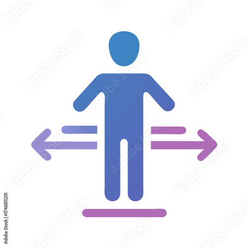 Vector art of abstract human silhouette with gradient arrows pointing left and right, representing balance, options, or opposing forces