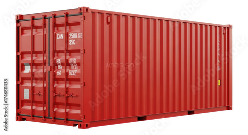 Isolated Red Shipping Container, Transporting Freight across Global Logistics Network System