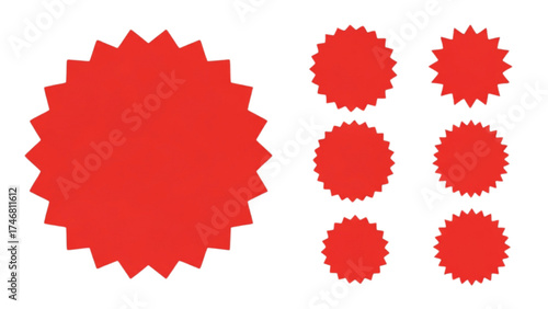 Circle Sticker Set – Wavy Edge Red Badges and Starburst Shape Price Tags