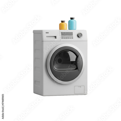 White Washing Machine with Detergent Bottles