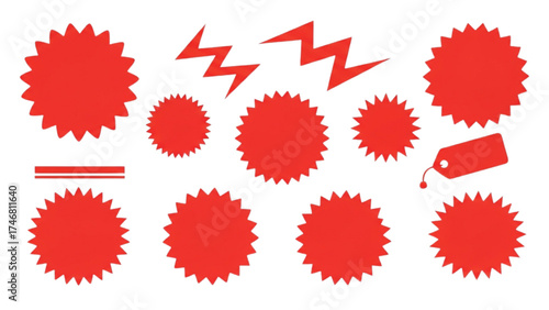 Circle Sticker Set – Wavy Edge Red Badges and Starburst Shape Price Tags