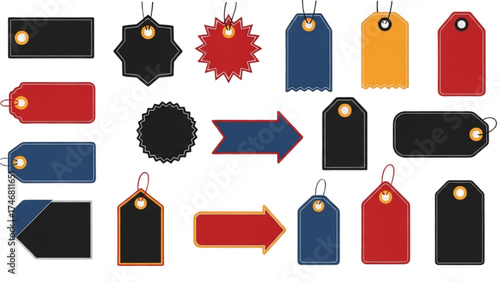 Circle Sticker Set – Wavy Edge Red Badges and Starburst Shape Price Tags