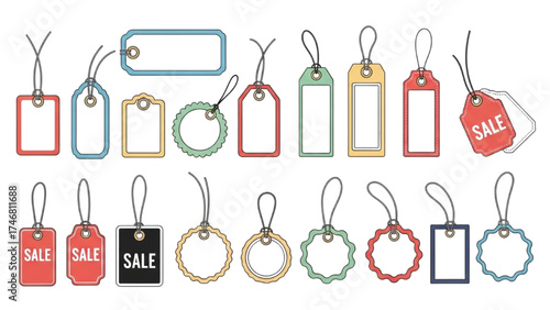 Circle Sticker Set – Wavy Edge Red Badges and Starburst Shape Price Tags