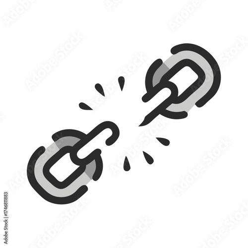 Vector art of stylized icon of a broken chain link, representing disconnection, separation, and the end of a connection