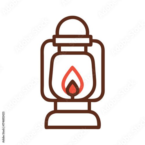 Vector art of vintage kerosene lantern with a flame