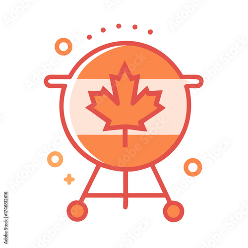 Vector art of canadian barbecue grill with maple leaf symbol