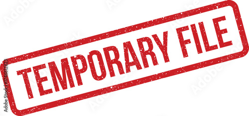 Grunge temporary file vector stamp with rectangular shape, signifying a provisional document status or data handling instruction in digital storage environments