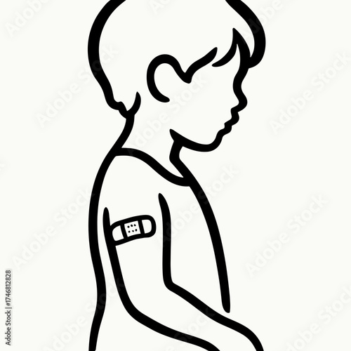 Child with bandage on upper arm 