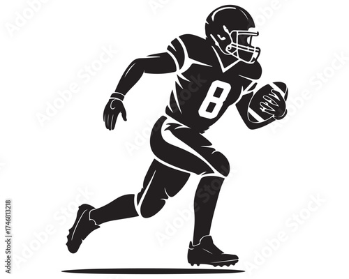 Dynamic american football player in action running with the ball wearing a helmet and uniform silhouette