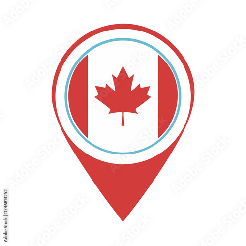 Vector art of red location pin icon with a canadian flag inside, symbolizing canada as a point of interest