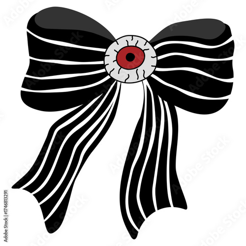 Spooky Halloween Bows Vector, Festive Holiday Ribbons illustration, Cute Spooky Bow With red eye
