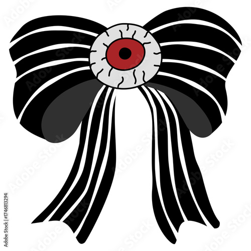 Spooky Halloween Bows Vector, Festive Holiday Ribbons illustration, Cute Spooky Bow With red eye