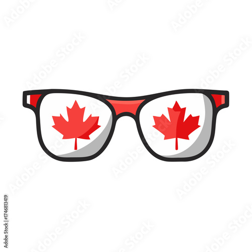 Vector art of canadian maple leaf reflected in eyeglasses