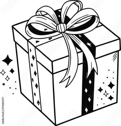 Stylish Black White Present Sketch