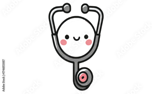 Cute stethoscope cartoon with happy face, perfect for medical designs, healthcare promotions, or children's health campaigns with a playful touch