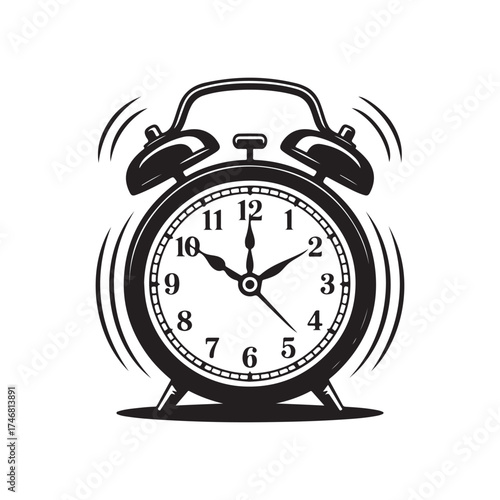 Vintage alarm clock ringing loudly with vibrations