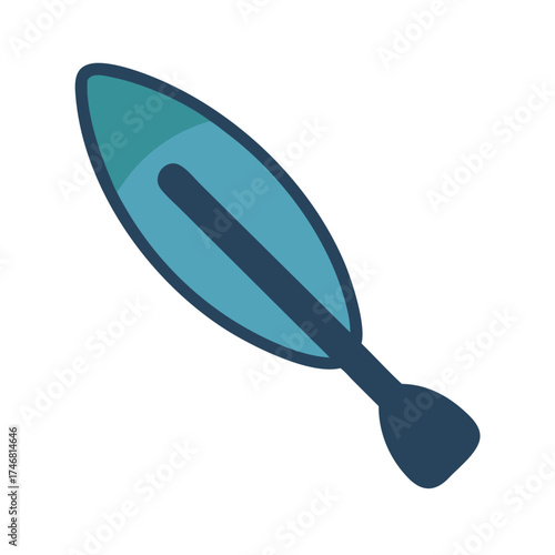 Vector art of a modern, flat design illustration of a kayak paddle, , with a striking blue and dark blue color scheme, ideal for water sports branding and editorial use