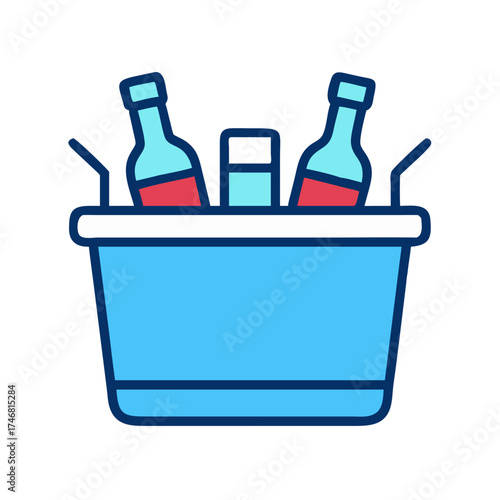 Vector art of cooler with bottles and ice bucket