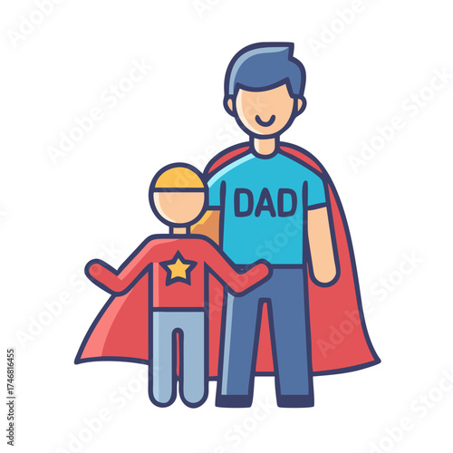 Vector art of father and son dressed as superheroes
