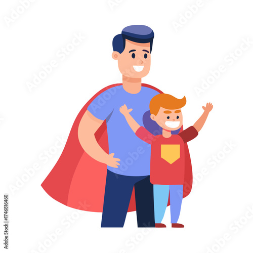 Vector art of father and son in superhero capes