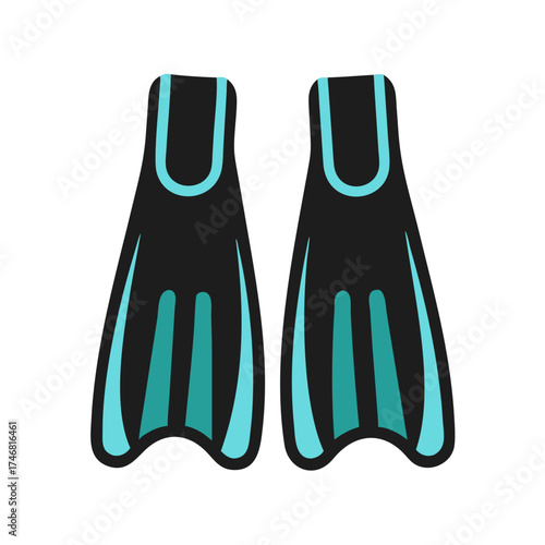 Vector art of pair of black and teal diving flippers