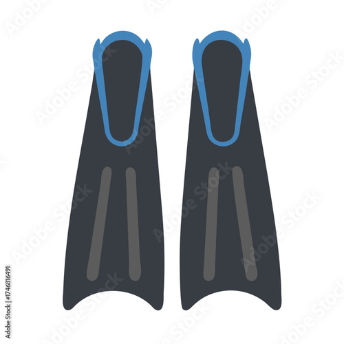 Vector art of pair of dark blue and grey diving fins, showcasing essential gear for aquatic activities