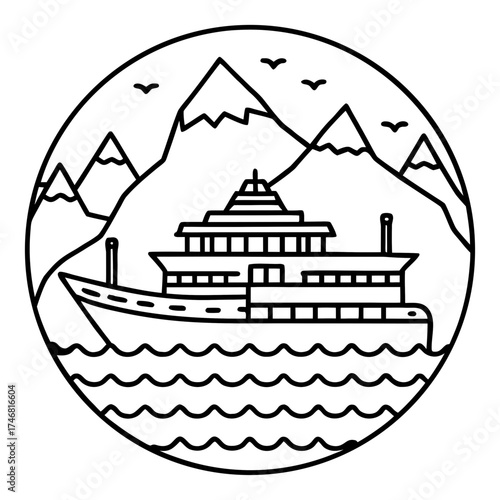 Yangtze Three Gorges line art vector