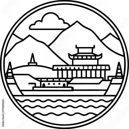 Yangtze Three Gorges line art vector
