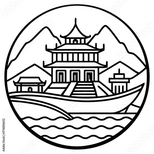 Yangtze Three Gorges line art vector
