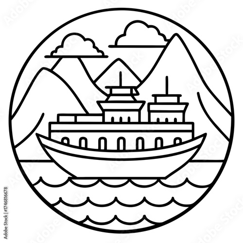 Yangtze Three Gorges line art vector