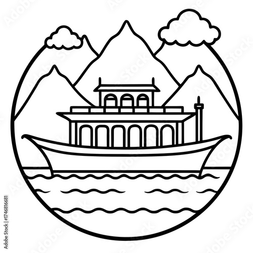 Yangtze Three Gorges line art vector