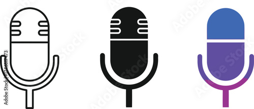 Minimalist Microphone Icon Set – Line Art, Silhouette, and Gradient Designs