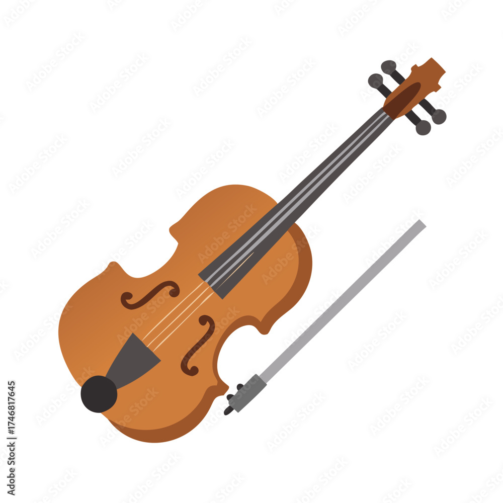 Fototapeta premium Vector art of an artistic depiction of a violin and its bow, isolated on a, featuring a warm brown instrument and a grey bow, suitable for conveying themes of music, performance, and creativity