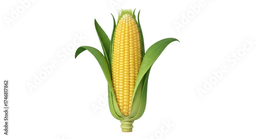 Isolated fresh ripe ear of corn with green husks, healthy eating, nutritious food
