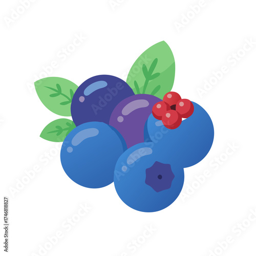 blueberries with leaves isolated on white