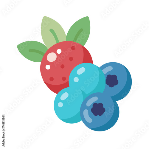 Vector art of a vibrant illustration of a strawberry and blueberries, isolated on a, representing healthy and fresh fruit