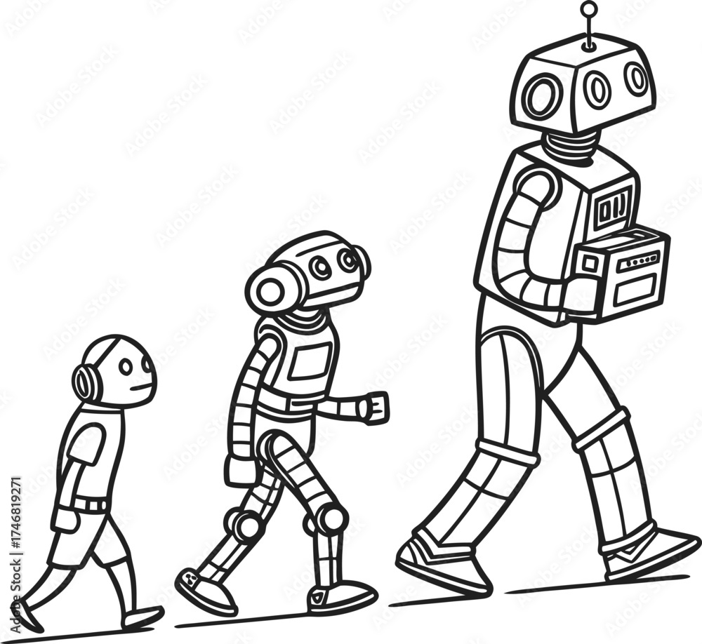 Obraz premium Human evolution stages showing progress from primate to modern man walking forward isolated on transparent background